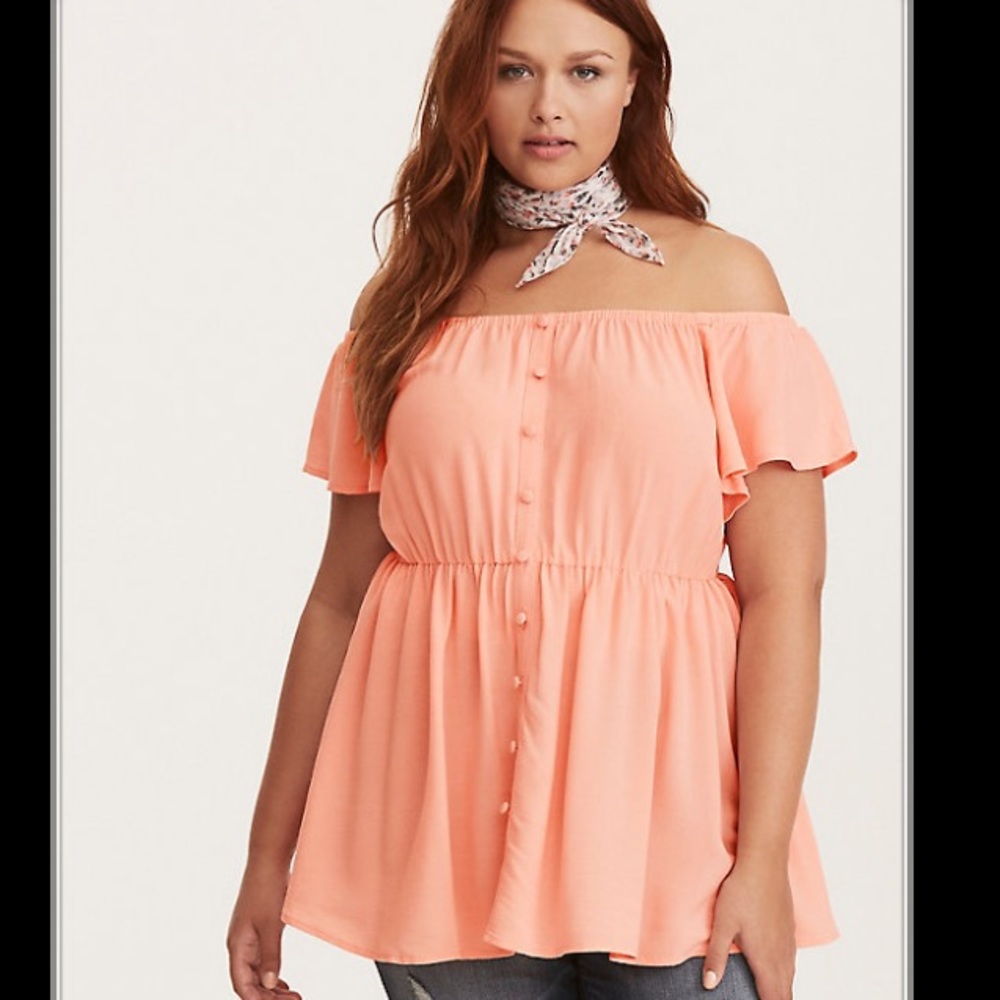Torrid Peach colored off the should blouse